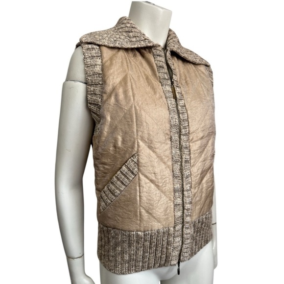 ST JOHN SPORT Vintage 2006 Gold Quilted Vest Ribbed Knit Detail Women Small NWOT - Picture 1 of 12